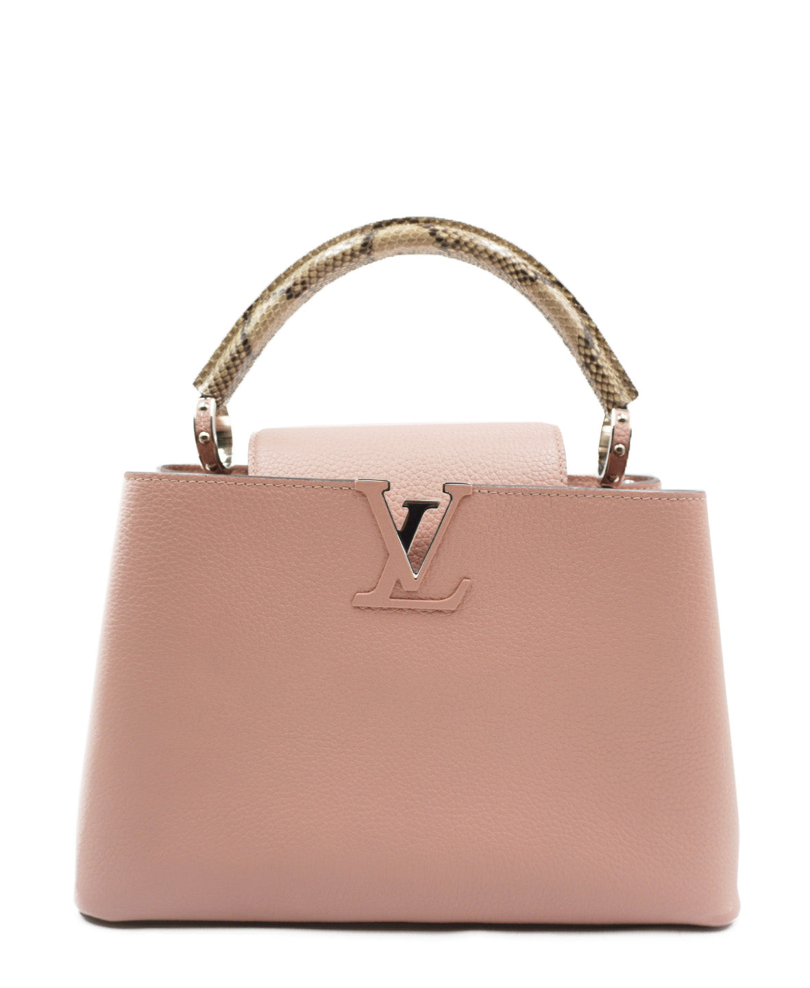 Python-Trimmed Taurillon Capucines MM Baby Pink
