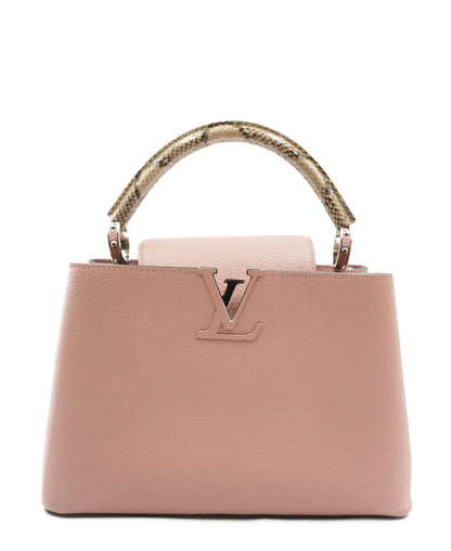 Python-Trimmed Taurillon Capucines MM Baby Pink