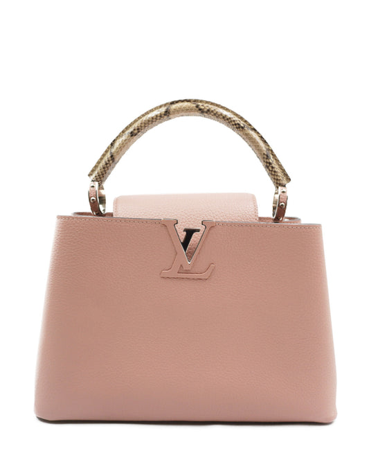 Python-Trimmed Taurillon Capucines MM Baby Pink