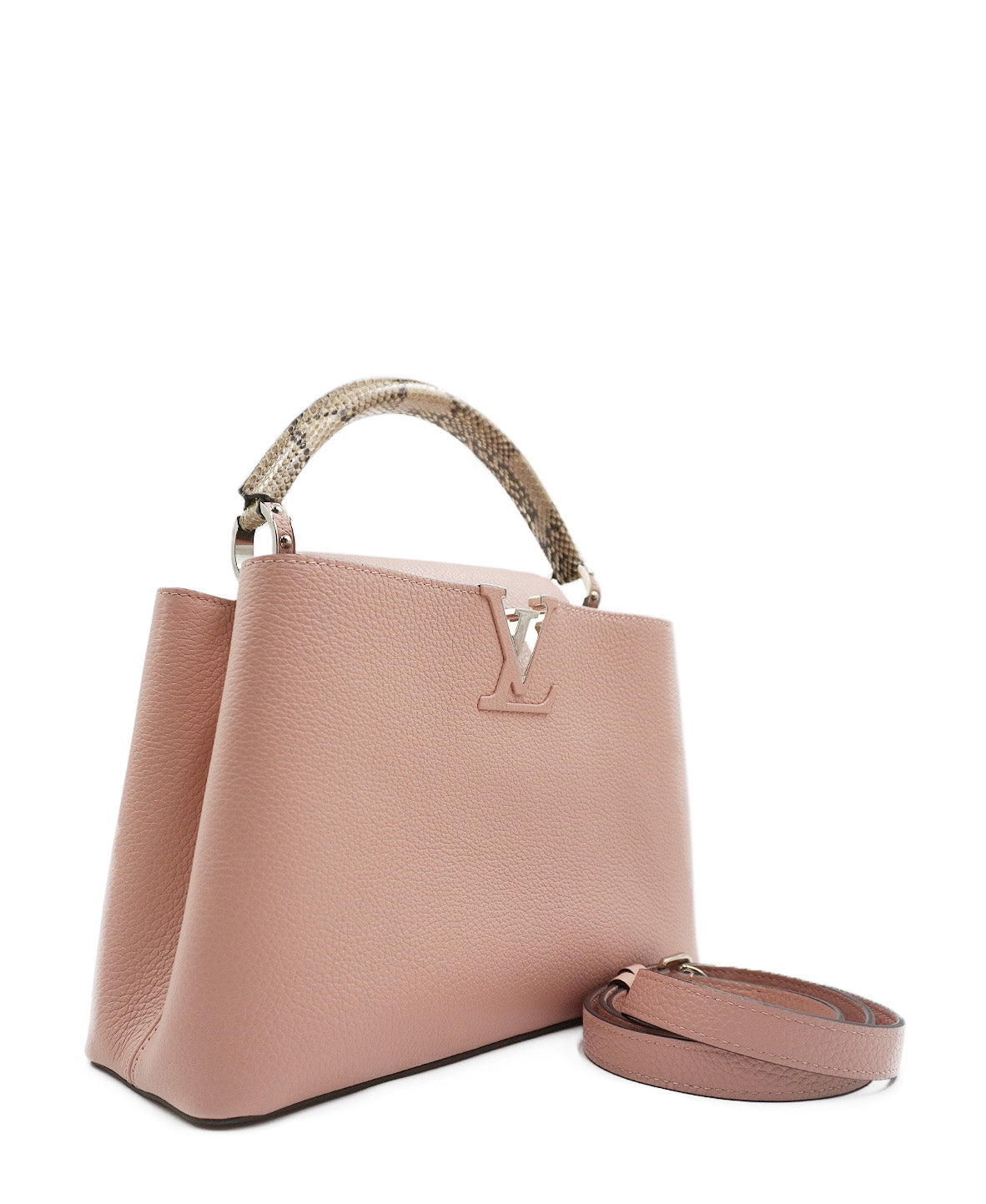Python-Trimmed Taurillon Capucines MM Baby Pink