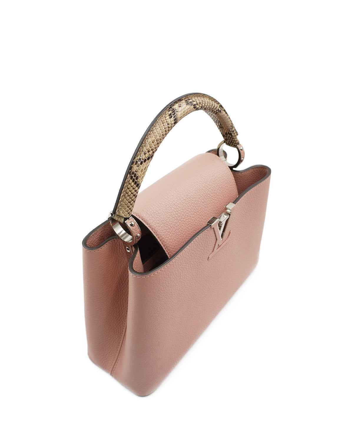 Python-Trimmed Taurillon Capucines MM Baby Pink
