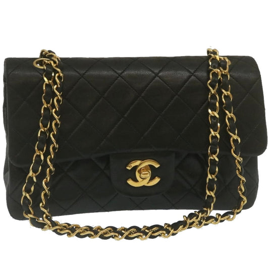 Chanel Classic Matelasse  Chain New Shoulder Bag Lamb Skin Black Auth A