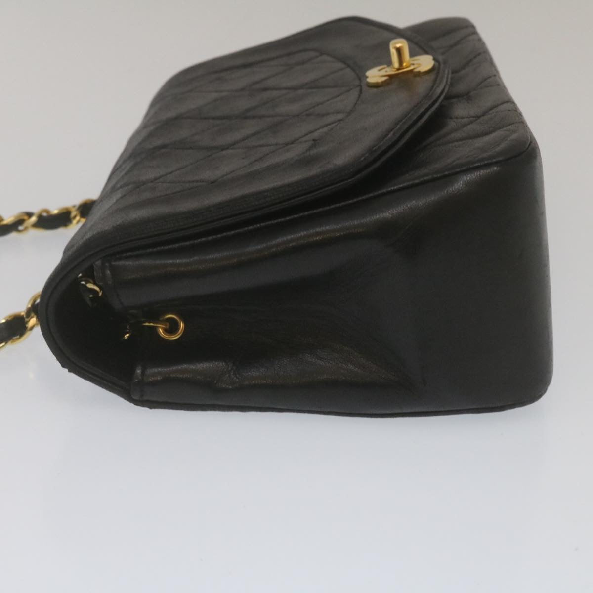 CHANEL Matelasse Turn Lock Diana Chain Shoulder Bag Lamb Skin Black Auth lt403A