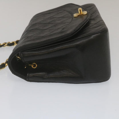 CHANEL Matelasse Turn Lock Diana Chain Shoulder Bag Lamb Skin Black Auth lt403A