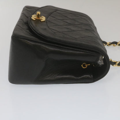 CHANEL Matelasse Turn Lock Diana Chain Shoulder Bag Lamb Skin Black Auth lt403A