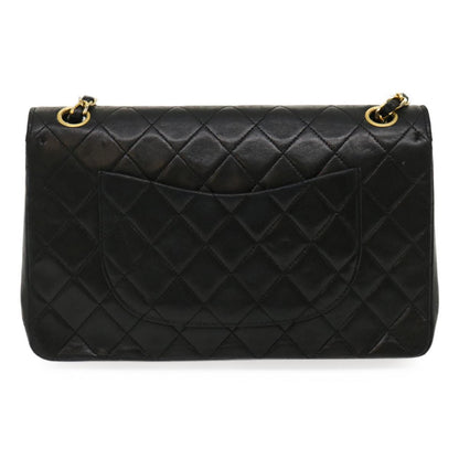 CHANEL Matelasse25 Chain Double Flap Shoulder Bag Lamb Skin Black CC Auth lt425A