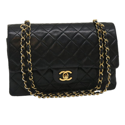 CHANEL Classic Matelasse 25 Chain Flap Shoulder Bag Lamb Skin Black Auth lt448A