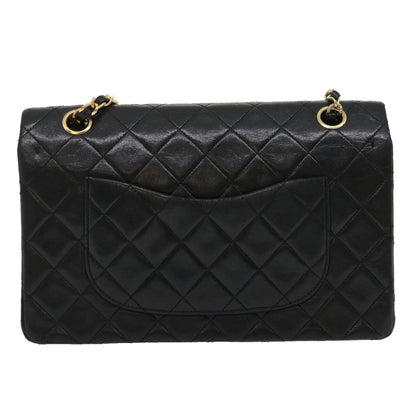 CHANEL Classic Matelasse 25 Chain Flap Shoulder Bag Lamb Skin Black Auth lt448A