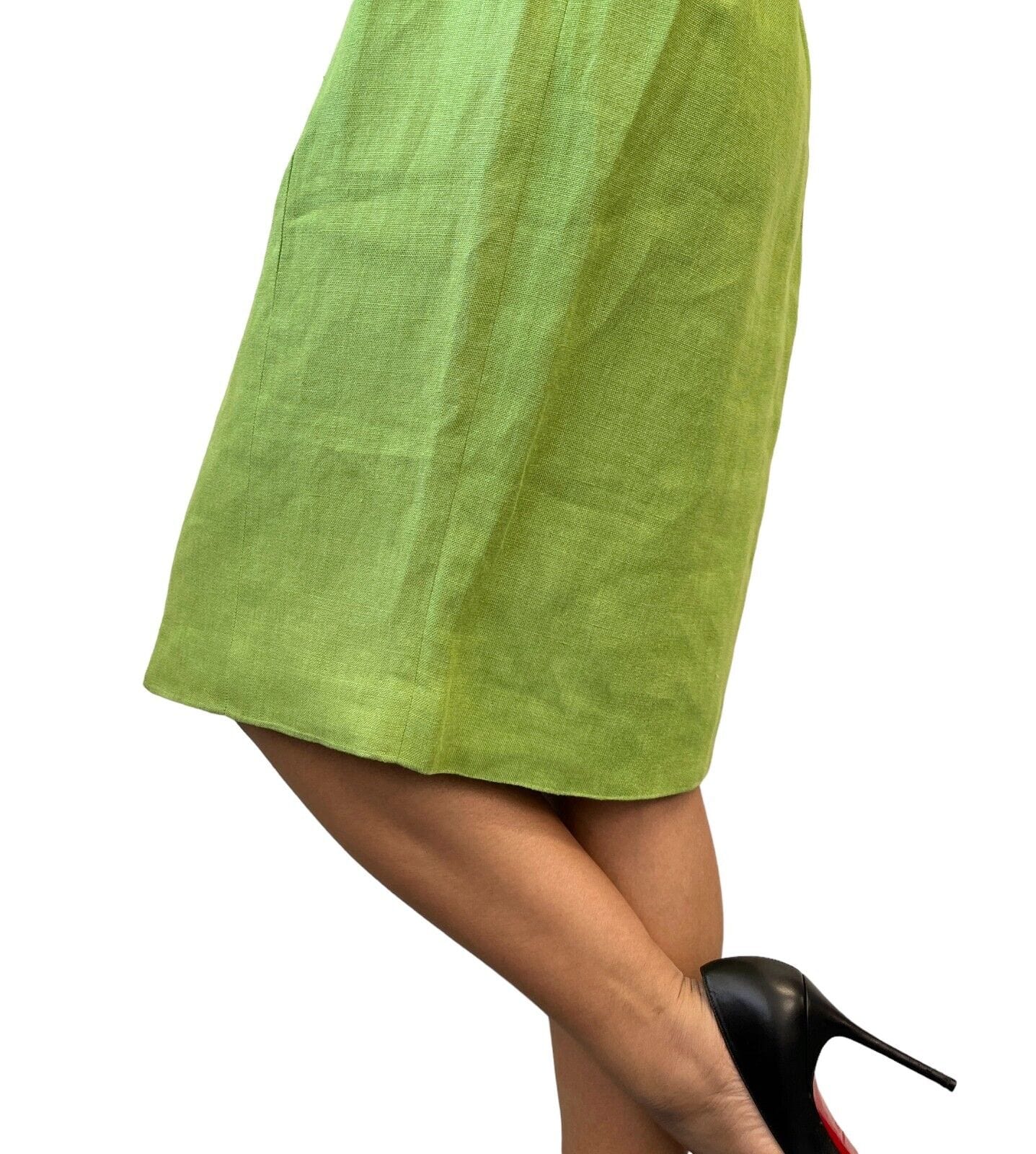 CHANEL Vintage 96P CC Mark Logo Dress #38 Sleeveless Pocket Green Linen