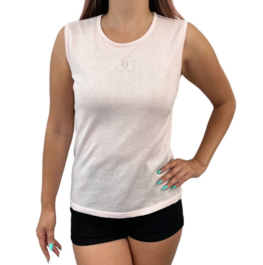 CHANEL Vintage 06P CC Mark Logo Sleeveless Knit Top #38 Pink Cotton Rank AB