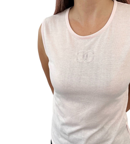 CHANEL Vintage 06P CC Mark Logo Sleeveless Knit Top #38 Pink Cotton Rank AB
