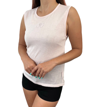 CHANEL Vintage 06P CC Mark Logo Sleeveless Knit Top #38 Pink Cotton Rank AB