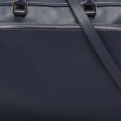 PRADA Navy Blue Saffiano Leather Two Way Travel Briefcase