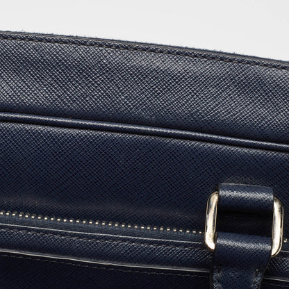 PRADA Navy Blue Saffiano Leather Two Way Travel Briefcase