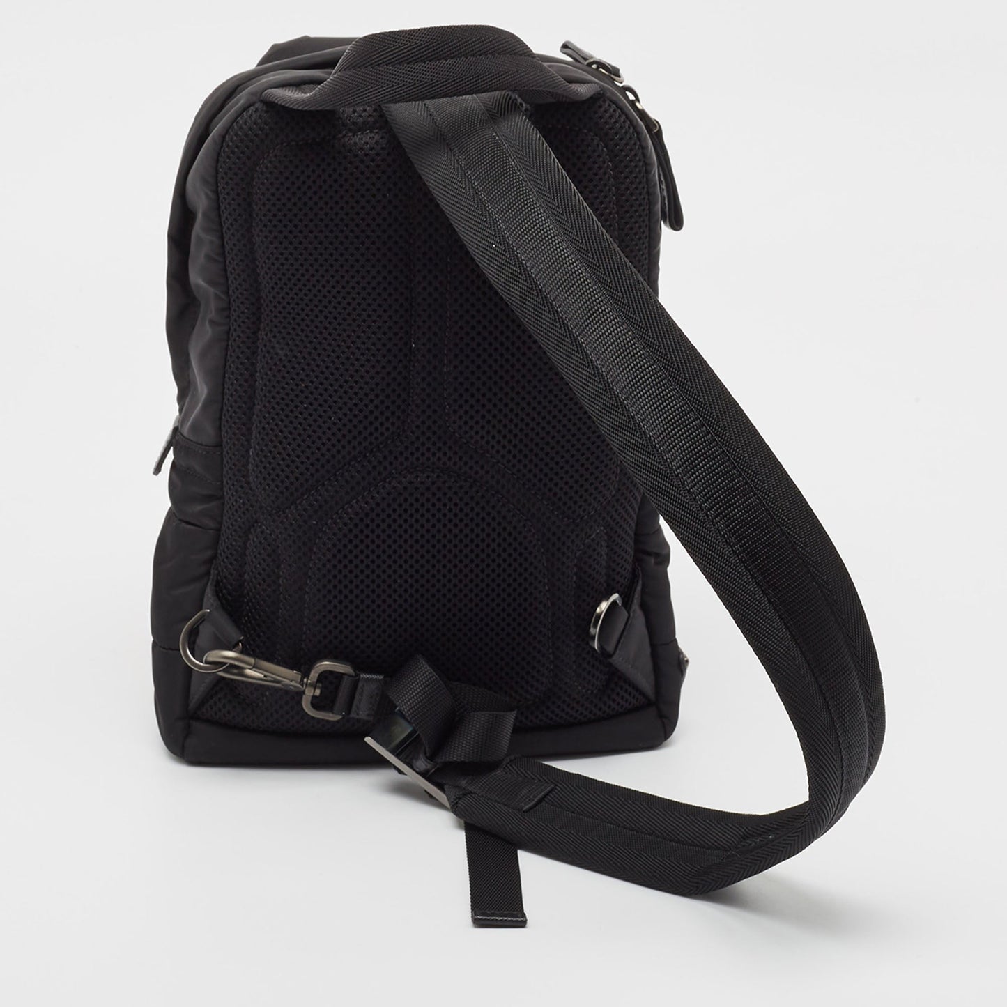 PRADA Black Leather and Nylon Racing Logo Sling Backpack