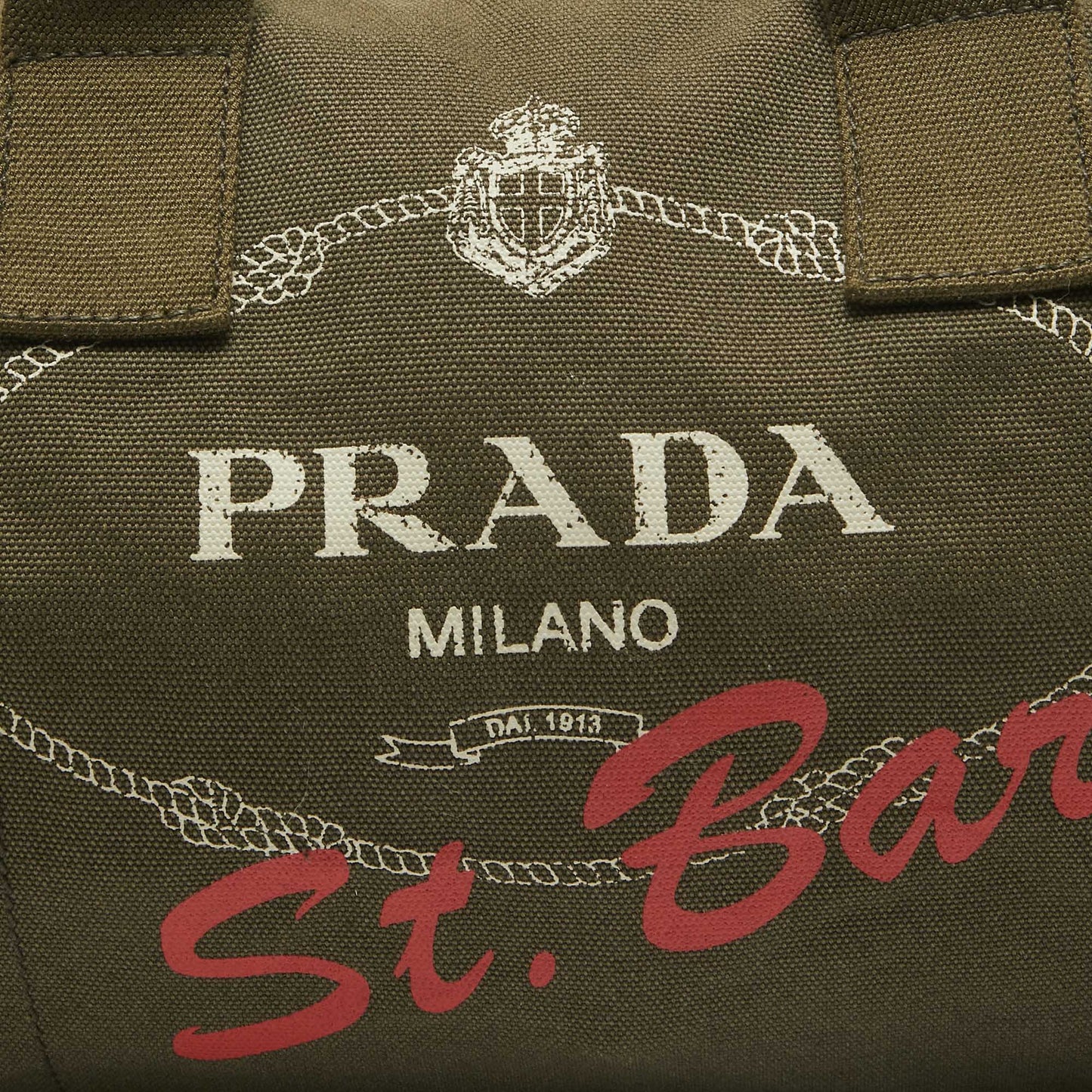 PRADA Green Logo Jacquard Canvas Boston Bag