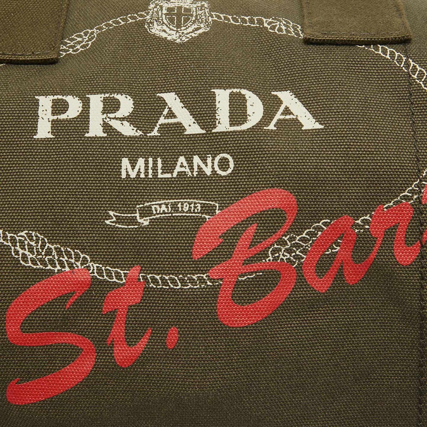 PRADA Green Logo Jacquard Canvas Boston Bag