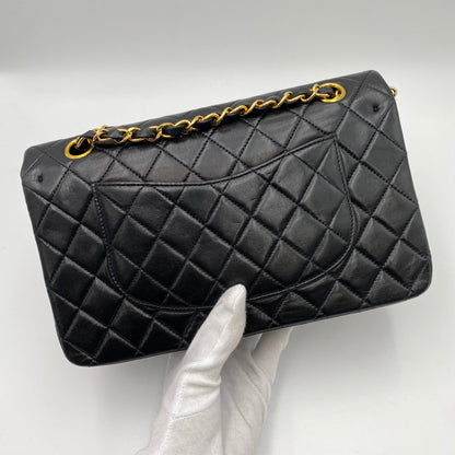 CHANEL VINTAGE CLASSIC FLAP MEDIUM CHAIN SHOULDER BAG BLACK LAMB SKIN 90219630
