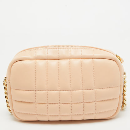 BURBERRY Peach Pink Quilted Leather Mini Lola Camera Bag