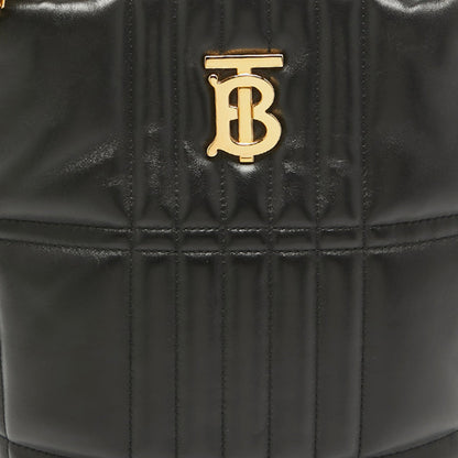 BURBERRY Black Quilted Check Leather Small Lola Bucket Bag