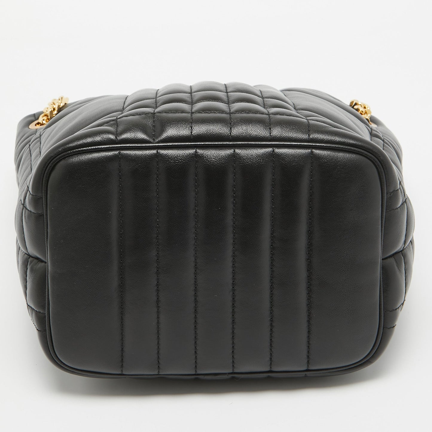 BURBERRY Black Quilted Check Leather Small Lola Bucket Bag