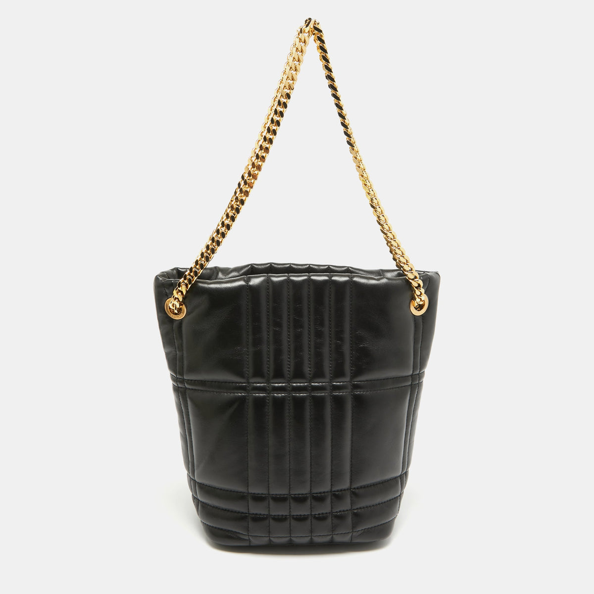 BURBERRY Black Quilted Check Leather Small Lola Bucket Bag