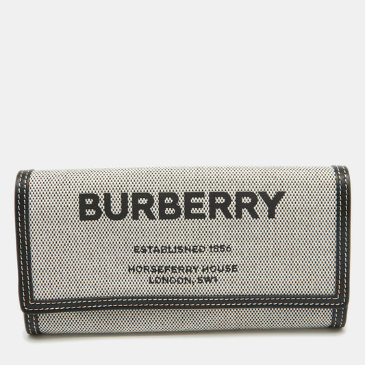 BURBERRY Black/White Canvas and Leather Halton Continental Wallet