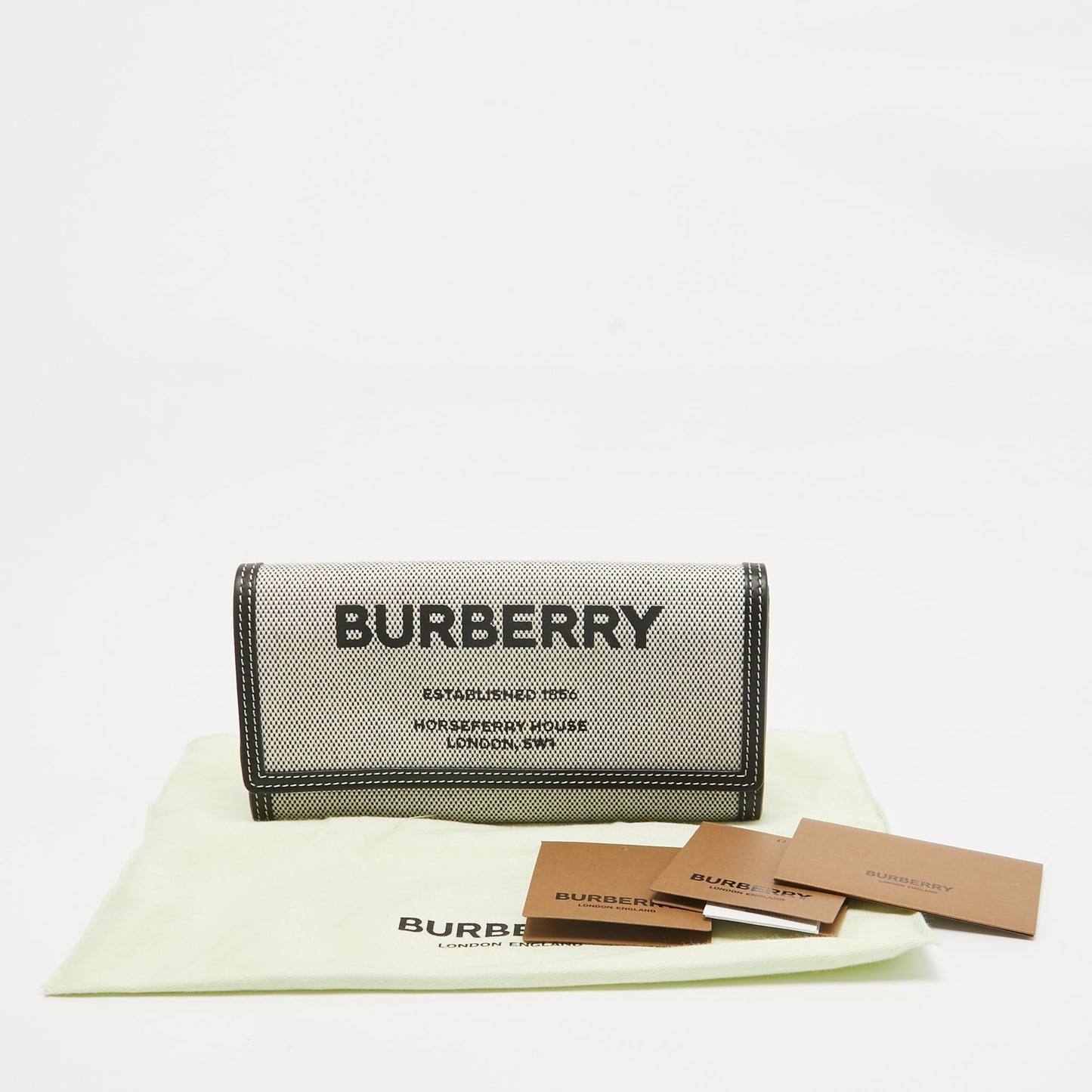 BURBERRY Black/White Canvas and Leather Halton Continental Wallet