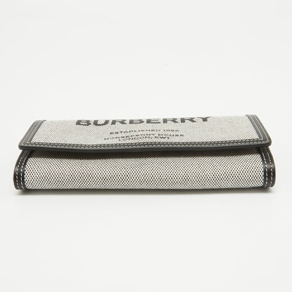 BURBERRY Black/White Canvas and Leather Halton Continental Wallet