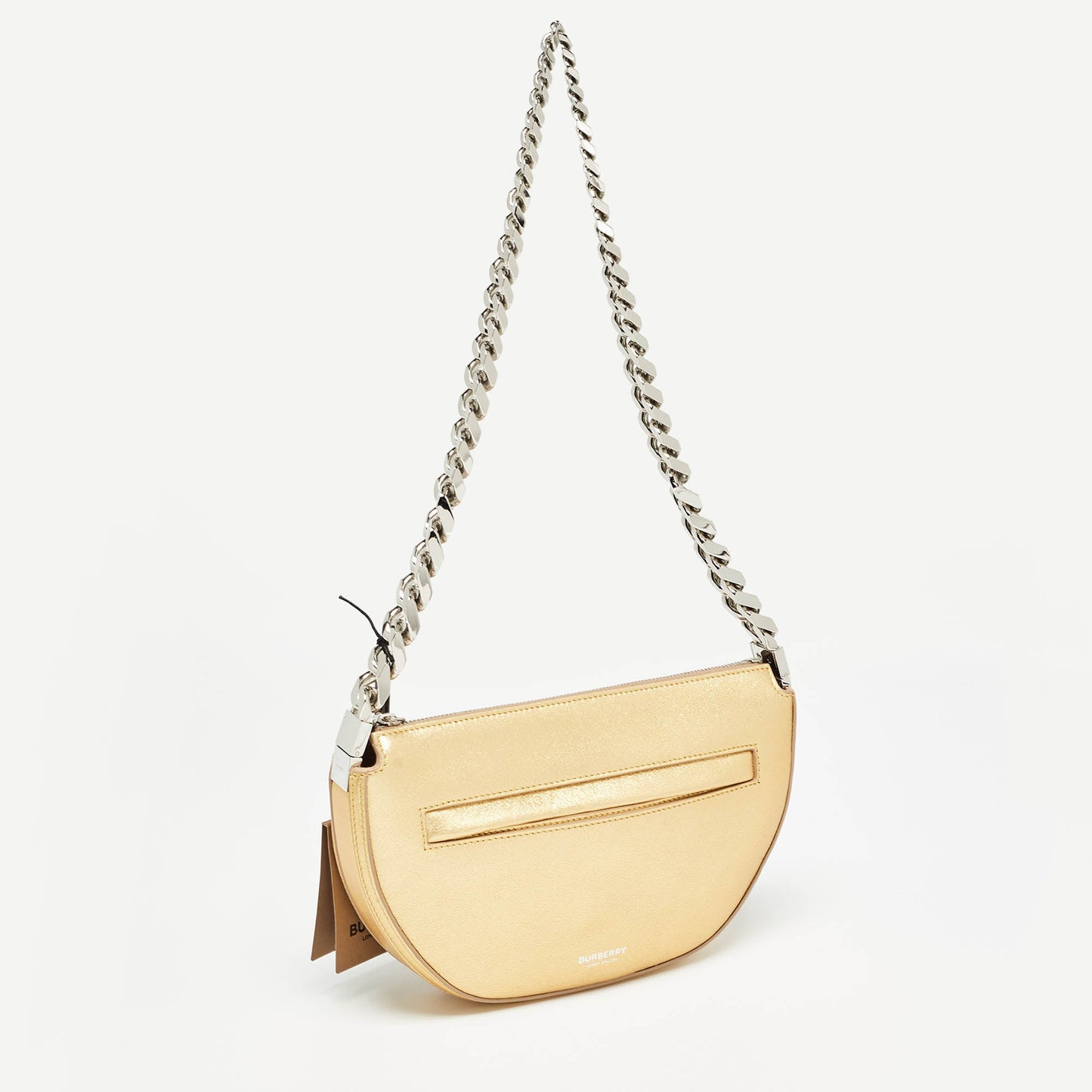 BURBERRY Gold Leather Mini Olympia Zip Chain Bag