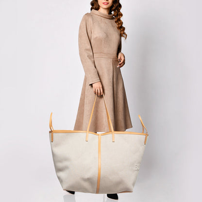BURBERRY Beige Canvas and Leather XL Beach Tote