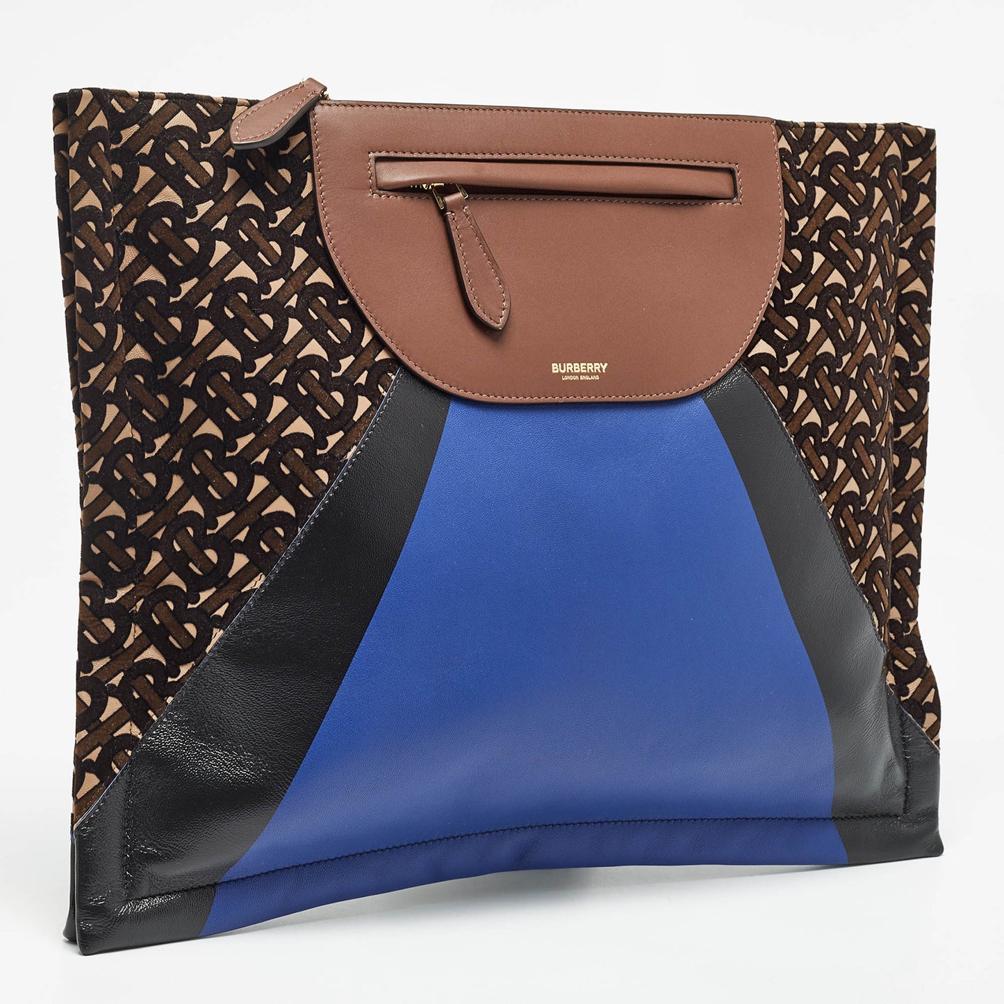 BURBERRY Multicolor Leather and Velvet Olympia Scarf Oversized Clutch