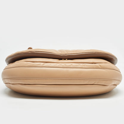 BURBERRY Beige Leather XL Olympia Shoulder Bag