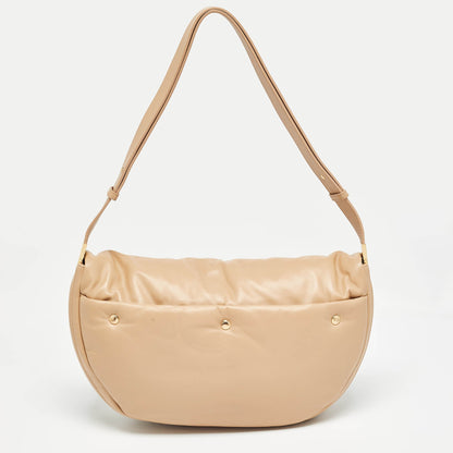 BURBERRY Beige Leather XL Olympia Shoulder Bag