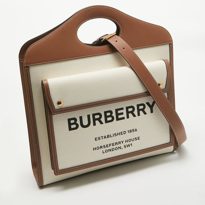 BURBERRY Beige/Brown Canvas and Leather Medium Pocket Bag