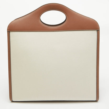 BURBERRY Beige/Brown Canvas and Leather Medium Pocket Bag