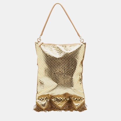 Burberry Gold Bullion Fringing Paillette-Embellished Satin Flag Bag