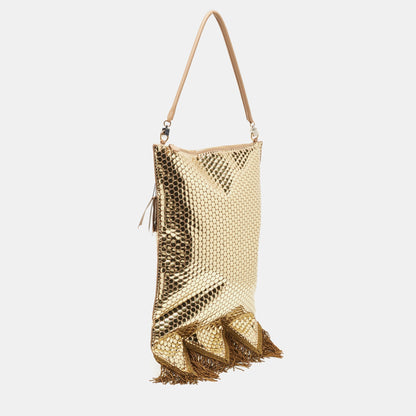 Burberry Gold Bullion Fringing Paillette-Embellished Satin Flag Bag