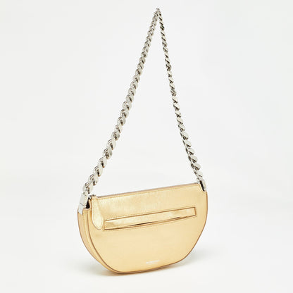 Burberry Gold Leather Mini Olympia Zip Chain Bag