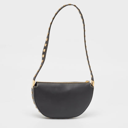 Burberry Black Leather Mini Studded Olympia Zip Bag