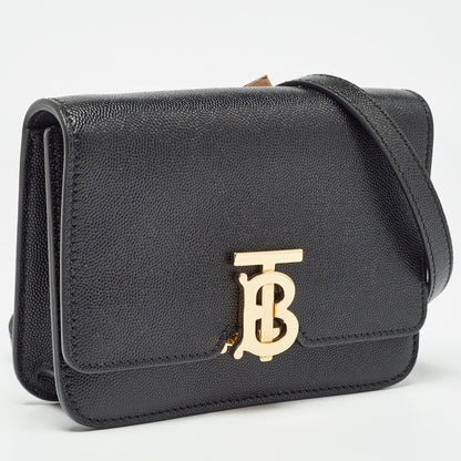 Burberry Black Leather Mini TB Shoulder Bag