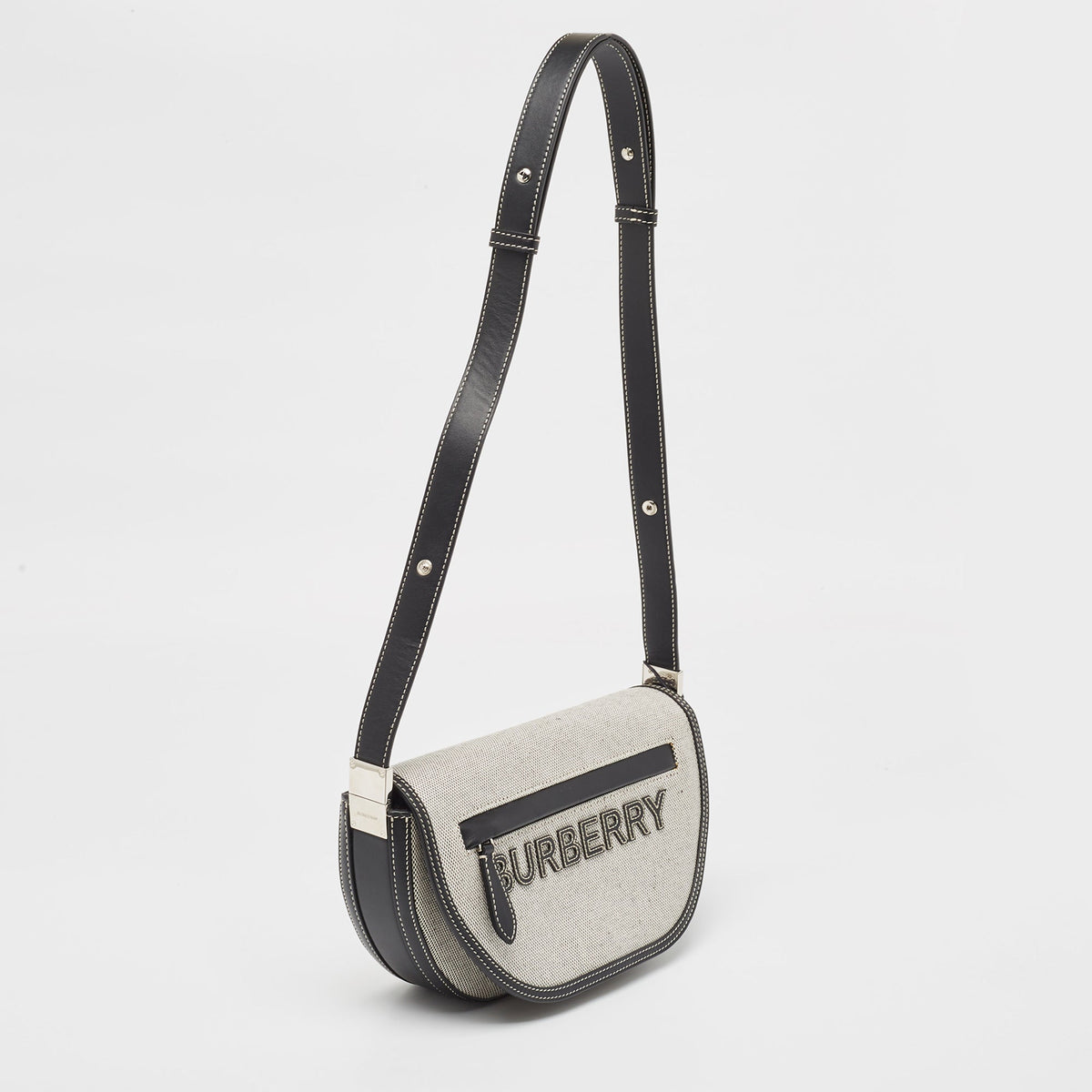 Burberry Black/White Canvas and Leather Small Olympia Shoulder Bag