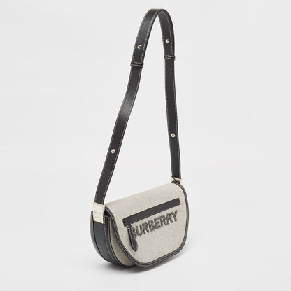 Burberry Black/White Canvas and Leather Small Olympia Shoulder Bag