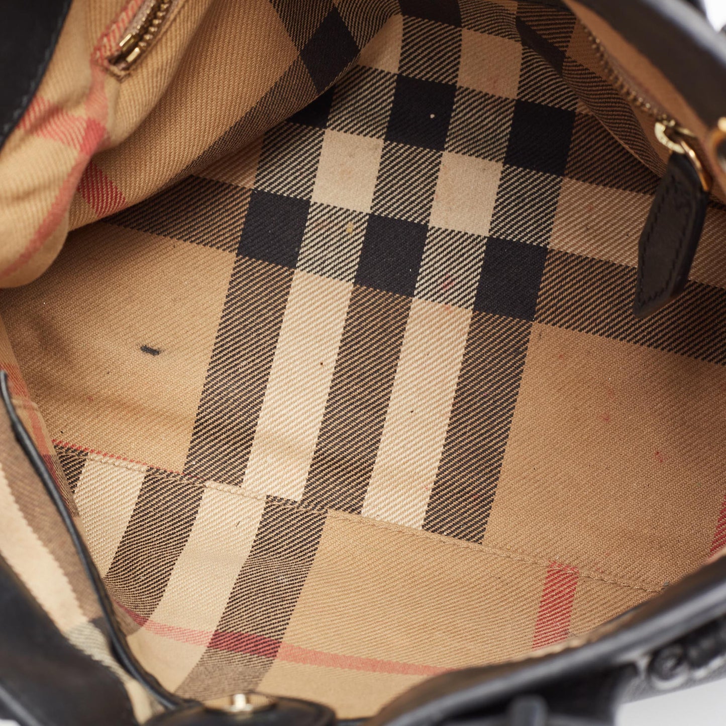 BURBERRY Black/Beige Leather and House Check Fabric Small Banner Tote