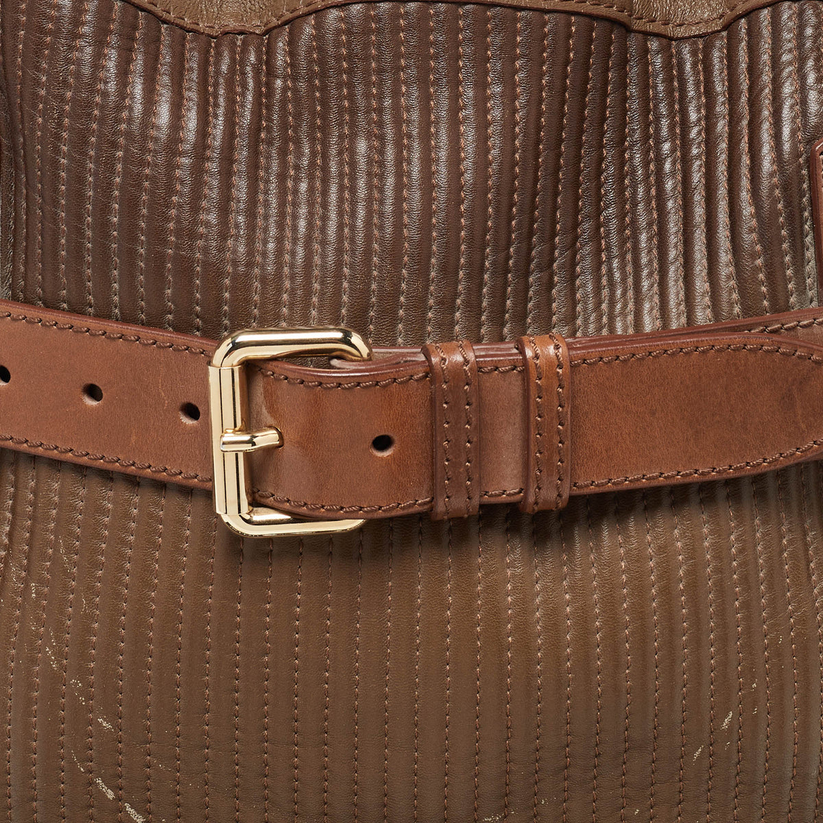BURBERRY Two Tone Brown Leather Stitched Bridle Tote