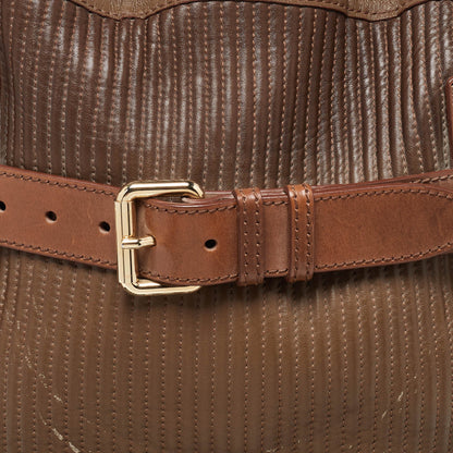 BURBERRY Two Tone Brown Leather Stitched Bridle Tote