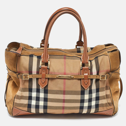 BURBERRY Multicolor House Check Canvas,Suede and Leather Tote