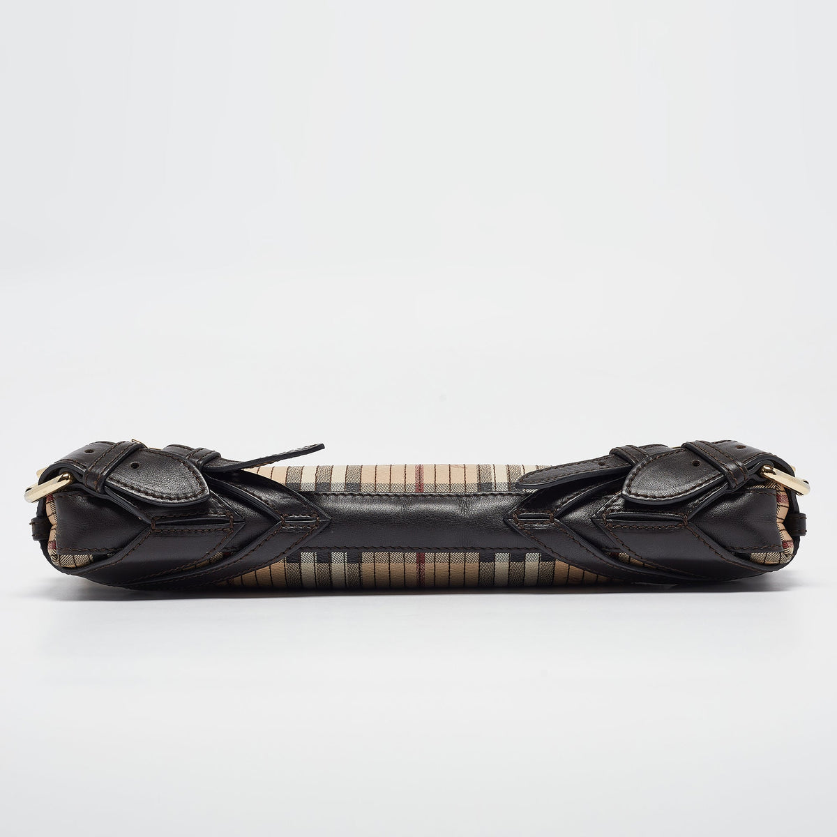 BURBERRY Brown/Beige Haymarket Coated Canvas and Leather Stipe Long Shoulder Bag