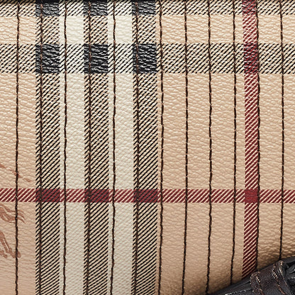 BURBERRY Brown/Beige Haymarket Coated Canvas and Leather Stipe Long Shoulder Bag