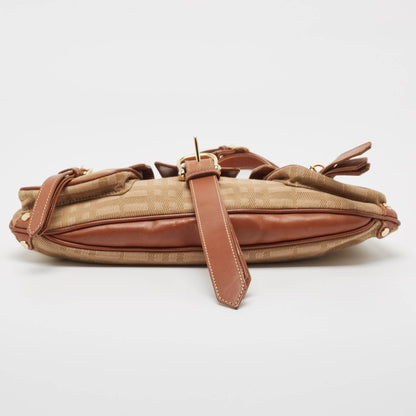 BURBERRY Beige/Brown Check Fabric and Leather Double Pocket Shoulder Bag